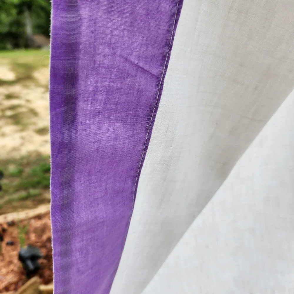 Antique White Comforter with Purple Trim and Multi-Color Floral Embroidery
